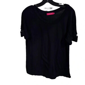 Philanthropy Women’s Black Tee Shirt. Lace Up Short Sleeve Size Medium